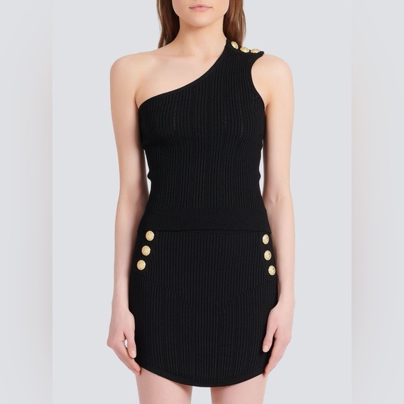 Authentic new Balmain Black Pencil Skirt and top with Gold Buttons - Picture 14 of 14